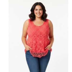 Simply Irresistible Women's Plus Size 2X Pink Coral Lace Sleeveless Top